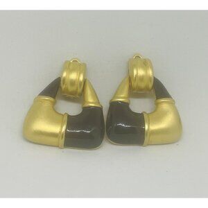 Givenchy Black and Gold Door Knocker Clip on Earrings French Couture Estate